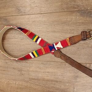 Woven Tribal Belt w/Leather Trim Multi Color Made in USA size 38